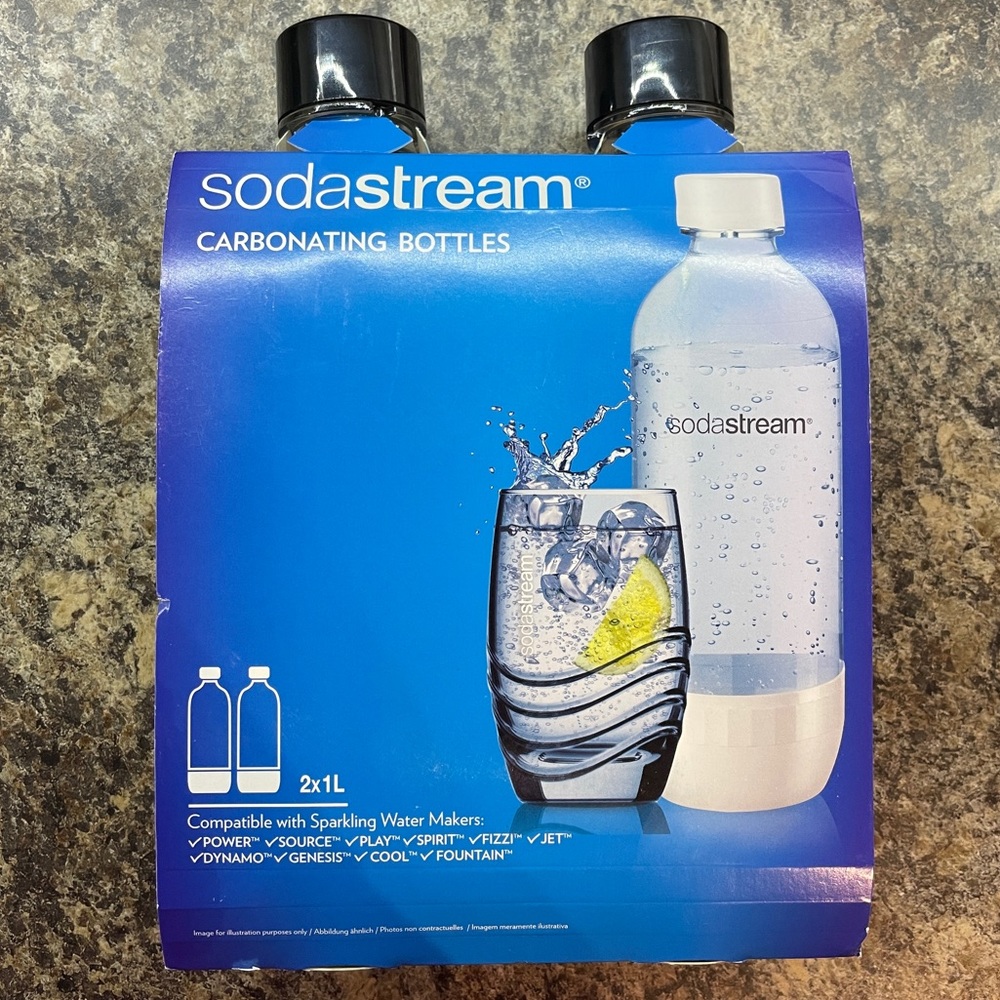 Sodastream 1 Liter Black Carbonating Bottles x2